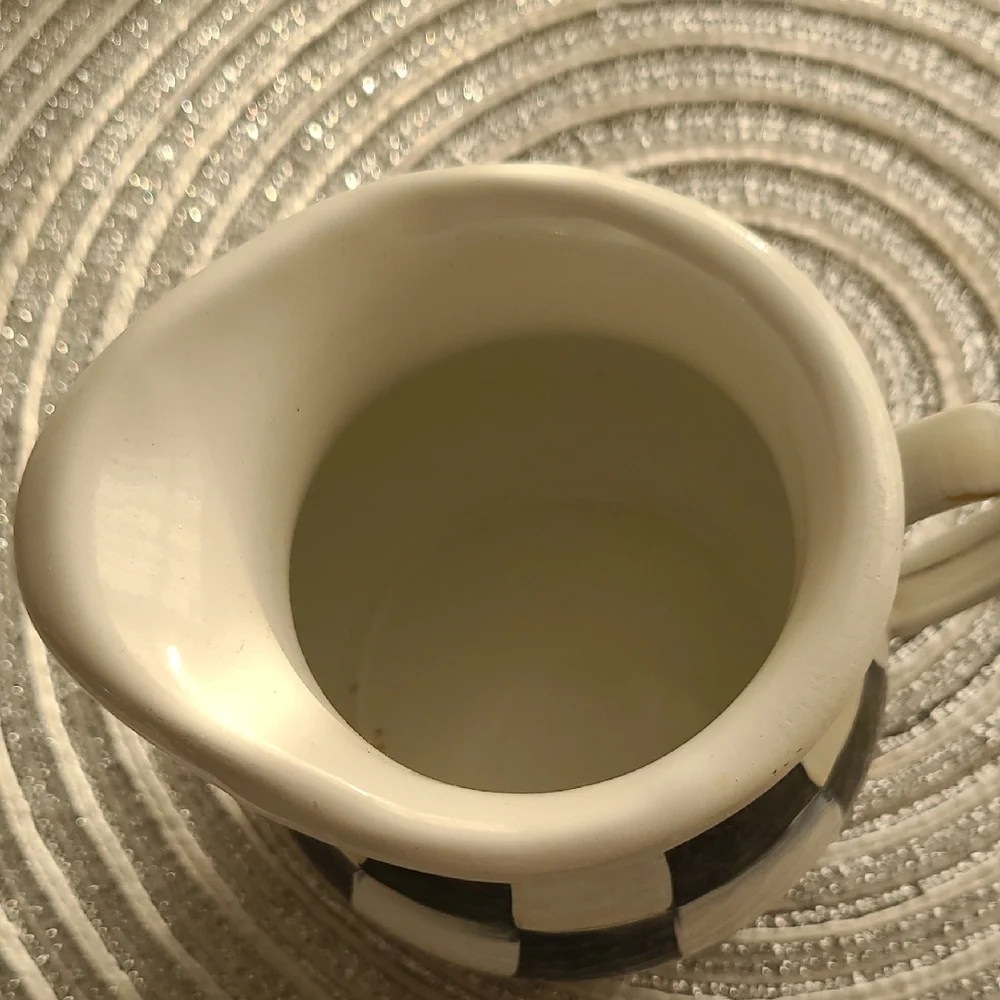 MacKenzie-Childs Black and White Checkered Metal Creamer - Picture 3 of 7